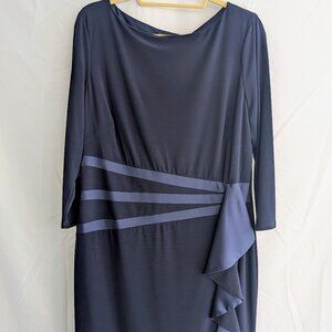 AMERICAN LIVING Satin Ruffle Sheath Dress Navy Blue Size 18 $35.00